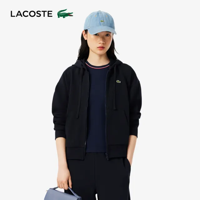 【LACOSTE】女款-網眼布連帽外套(海軍藍)