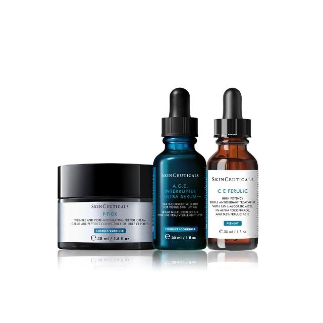 【Skin Ceuticals 修麗可】醫美級抗皺組★CE抗氧化精華 30ml+A.G.E.緊緻精華 30ml+P-TIOX逆時無痕霜 48ml
