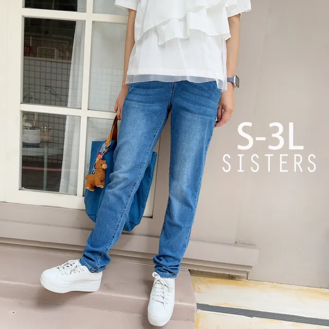 【SISTERS】復古洗色休閒彈力窄管牛仔褲/S-3L(女下著/窄管褲/女褲/顯瘦/長褲/丹寧)