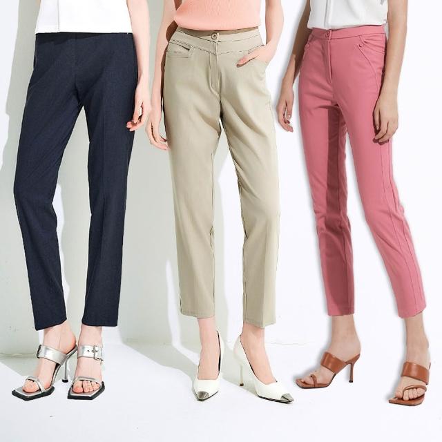 【TOWN’WEAR 棠葳】休閒素色口袋涼感長褲 三款任選 (女下身/女下著/素色/腰頭彈性/直筒褲/M-2L)