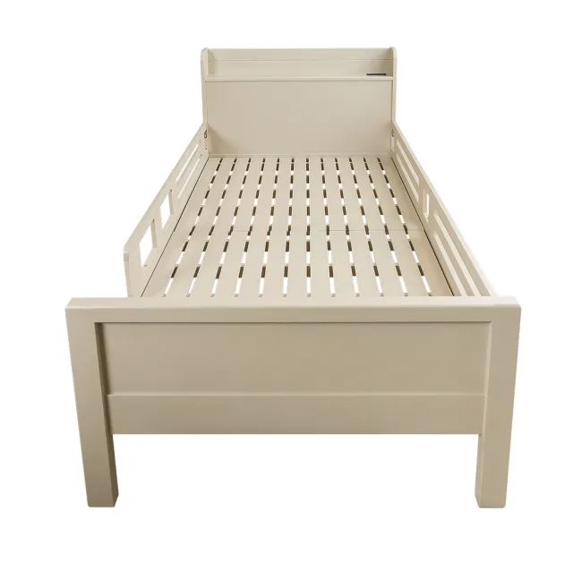 【BODEN】森林家具 達恩3.5尺單人置物型護欄實木床架/兒童床組-附插座