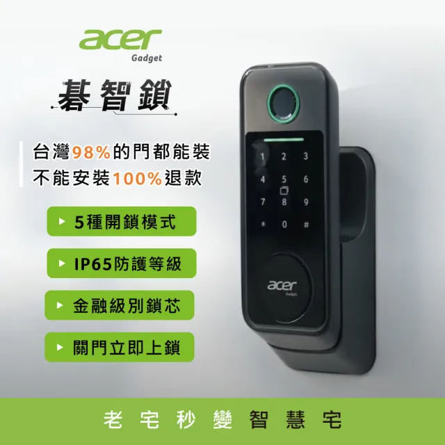 【Acer Gadget】智能鎖 碁智鎖 ODL101(五合一開鎖 指紋 密碼 虛位密碼 感應卡 鑰匙)