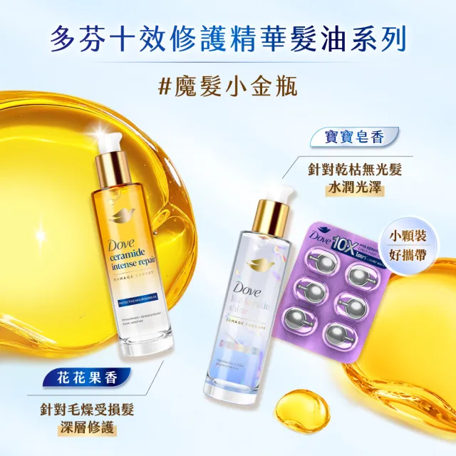【Dove 多芬】魔髮小金瓶 十效修護精華髮油95mlx2入(深層修護/水潤光澤)