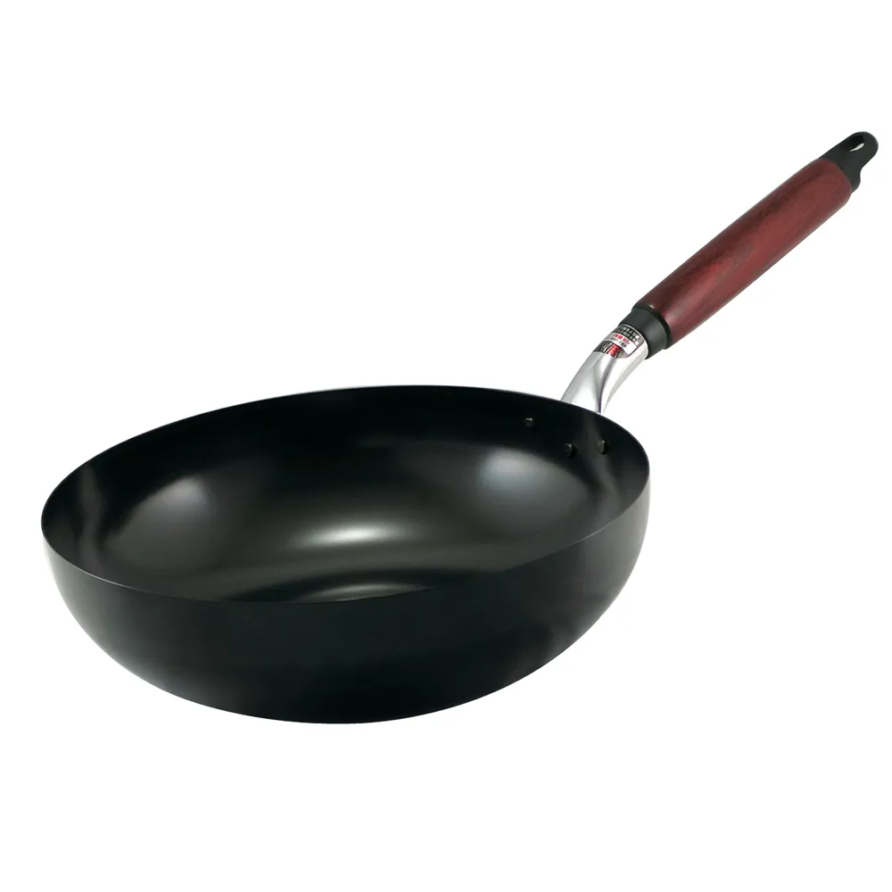 【hokua 北陸鍋具】日本製輕量級木柄黑鐵炒鍋28cm(IH爐可用鍋)