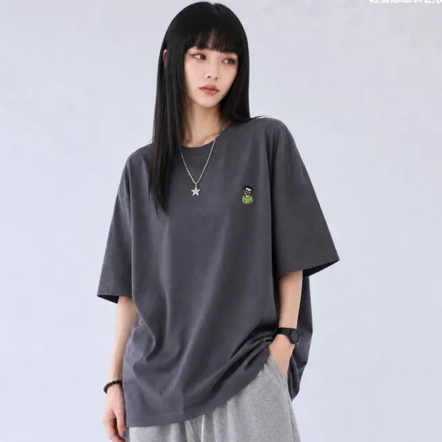 【AMERO】男女同款 短袖圓領T恤 涼感 插畫電繡