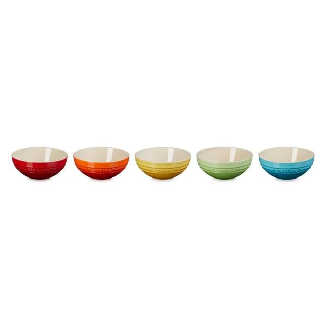 【Le Creuset】瓷器沙拉碗組15cm-5入(櫻桃紅/火焰橘/芥末黃/奇異果綠/加勒比海藍)