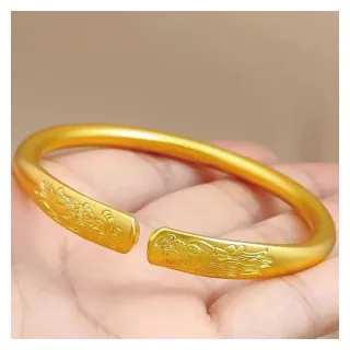 【HERA 赫拉】龍躍鳳鳴古法沙金手鐲 H115083106(沙金 點鑽 麥穗葉 花卉 手環)