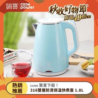 【CookPower 鍋寶】#316雙層防燙保溫快煮壺-1.8L-藍(KT-90182B)