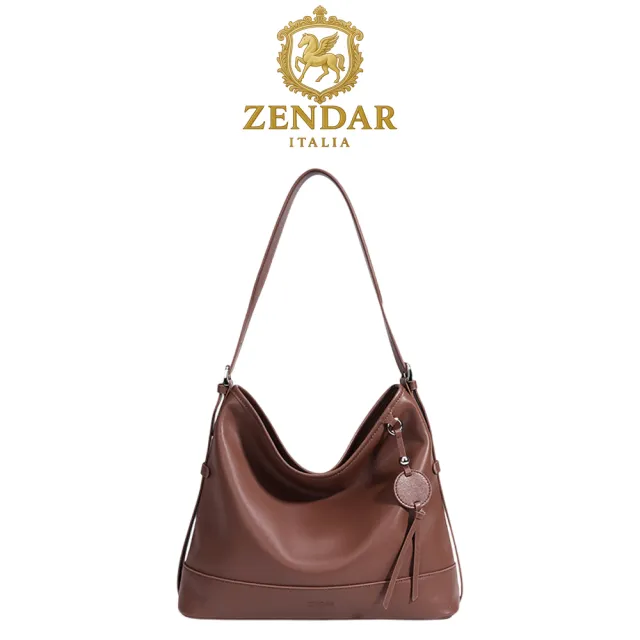 【ZENDAR】台灣總代理 頂級小牛皮肩背包 麗娜系列 (棕色)