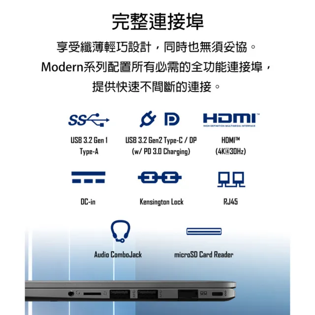 【MSI 微星】13吋Core 7-150U輕薄效能筆電(Modern 13/8G/512G SSD/W11)
