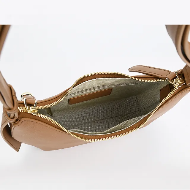 【FURLA 芙拉】FURLA 燙金LOGO GOCCIA系列小牛皮拉鍊肩背包(S號/褐)