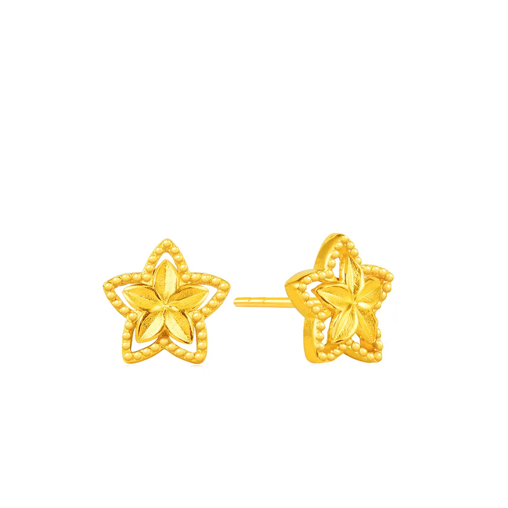 【Just Gold 鎮金店】星連星 黃金耳環(網路限定)