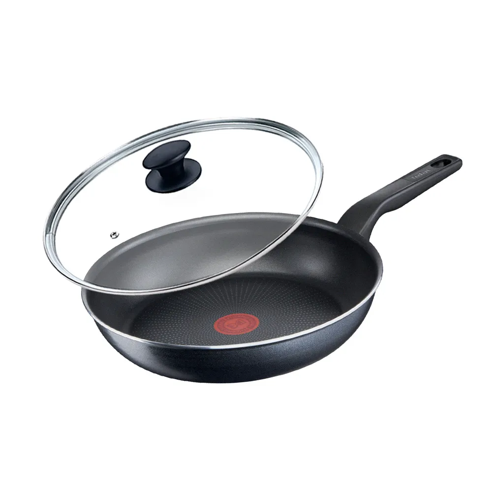 【Tefal 特福】法國製銀河系列32CM不沾鍋平底鍋+玻璃蓋
