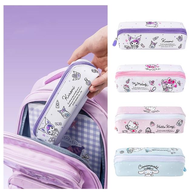 【SANRIO 三麗鷗】可愛卡通印花造型PU皮革輕便大容量分層筆袋筆盒-酷洛米/大耳狗/美樂蒂/凱蒂貓