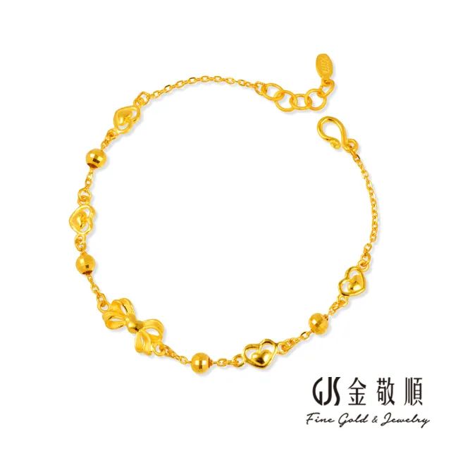 【GJS 金敬順】黃金手鍊 愛心 雙心蝴蝶結 中性款(金重:1.34錢/+-0.03錢)