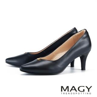 【MAGY】簡約輕奢牛皮尖頭細跟鞋 黑色