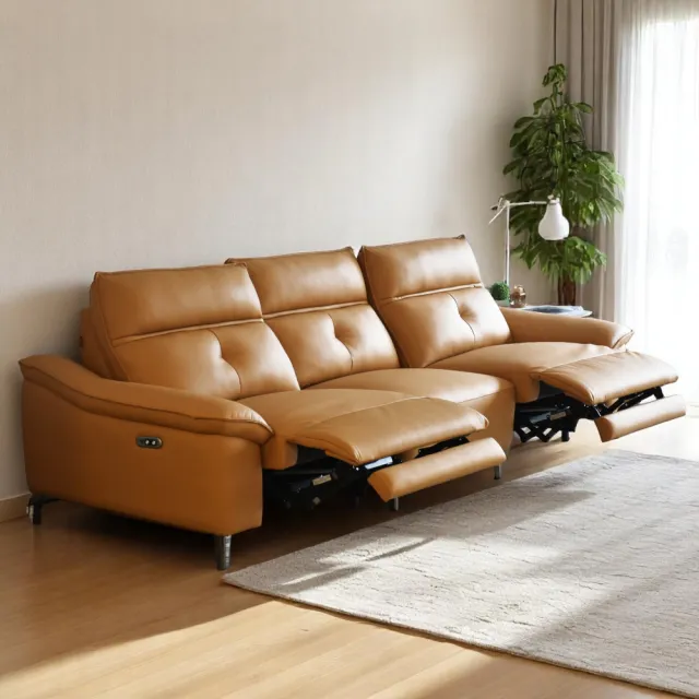 【IHouse】曼米 頭層加厚牛皮 290cm零靠牆雙電動沙發/沙發床