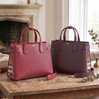 【BURBERRY 巴寶莉】BURBERRY 荔枝紋牛皮BANNER系列拼棉帆布斜背包(大/多色x米)