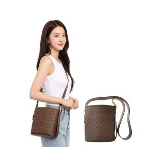 【COACH】專櫃款BLEECKER 21 水桶包(楓木色/C LOGO PVC/拼接/皮革)