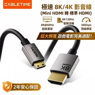 CABLETIME Mini HDMI to HDMI 2.1 8K60Hz 雙向影音傳輸線 48Gbps 2M CH15L