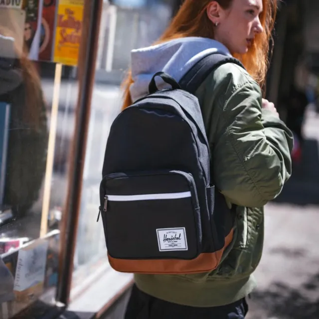 【Herschel】雙11 Pop Quiz 大型 深藍 藍色 皮革底 帆布 防潑水 筆電夾層 大學 書包 筆電 背包  