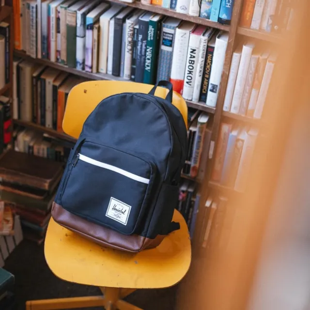 【Herschel】Pop Quiz 大型 深藍 藍色 皮革底 帆布 防潑水 筆電夾層 大學 書包 筆電 背包