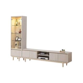 【BODEN】MIT台灣製 | 貝莎8.1尺L型電視櫃組合(2尺玻璃門展示櫃+6.1尺長櫃)