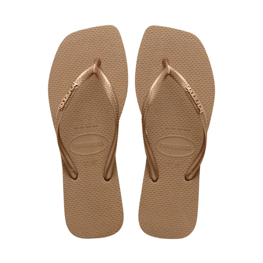 【havaianas 哈瓦仕】拖鞋 女鞋 夾腳拖 方形 果凍亮粉 Slim Square Logo 玫瑰金 4148257-5282W(哈瓦士)