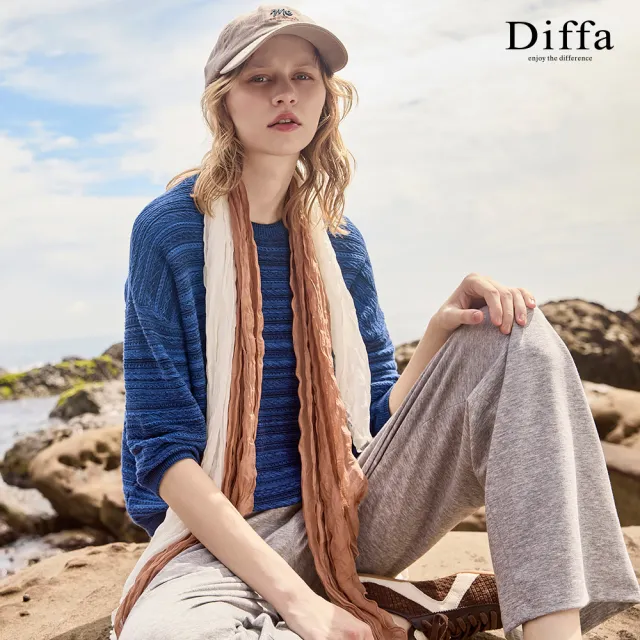 【Diffa】鬆緊腰綁帶車褶直筒褲-女
