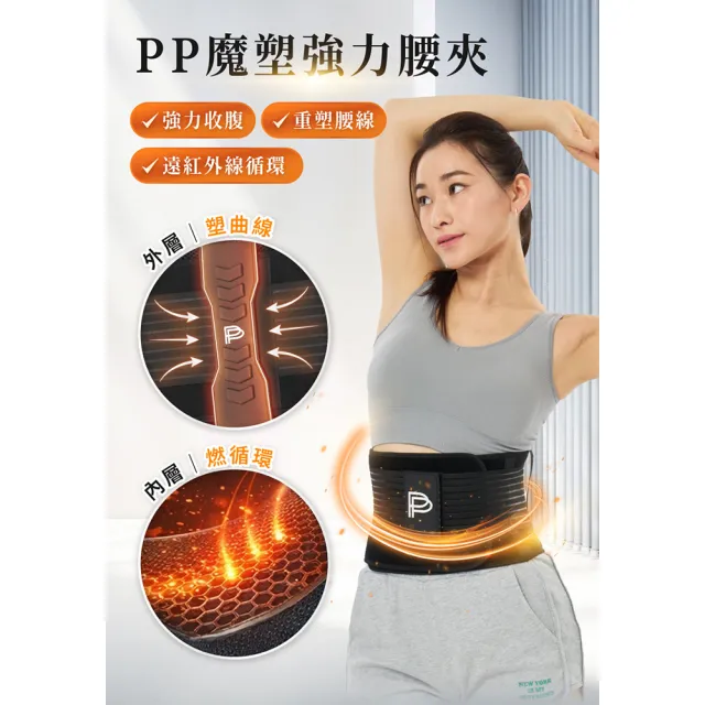 【PP 石墨烯】石墨烯魔塑強力腰夾2入(移動式設計 保護腰椎)