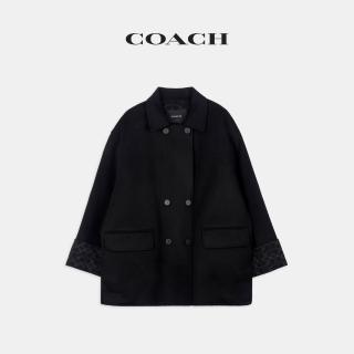 【COACH】蔻馳官方直營 經典 SIGNATURE 含羊毛闊擺大衣-黑色(CFI17)