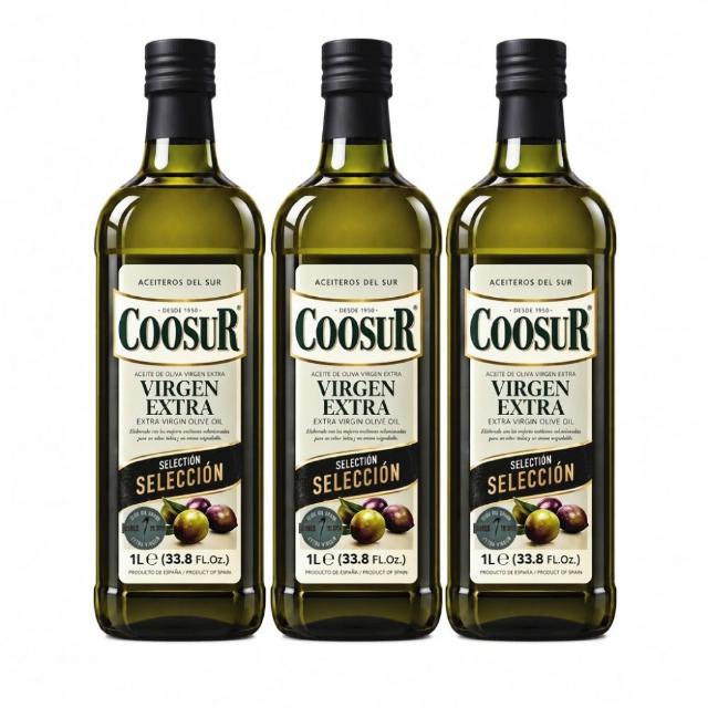 【Coosur 山富】特級初榨橄欖油1000mlx3瓶 玻璃瓶(可生飲)
