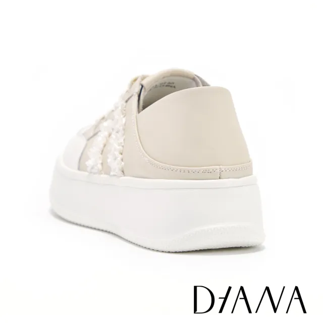【DIANA】小香風編織雙條紋牛皮兩穿厚底小白鞋 米色