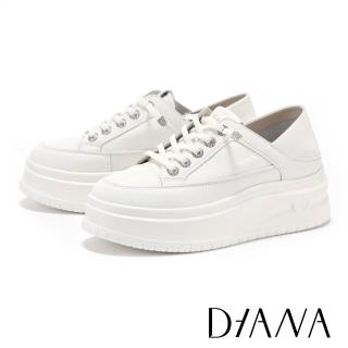 【DIANA】幾何縫線兩穿式真皮休閒鞋 白色