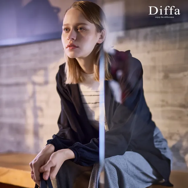 【Diffa】連帽開襟綁結連袖線衫-女