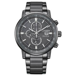 【CITIZEN 星辰】Chronograph 光動能三眼計時腕錶-灰/43mm(CA0847-88H)