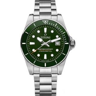 【TITONI 梅花錶】海洋探索 SEASCOPER 300 天文台認證潛水機械錶/綠面42mm(83300 S-GN-703)