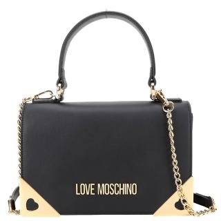 【MOSCHINO】LOVE MOSCHINO 愛心角框牛皮翻蓋斜背 手提包(黑色 兩用包 方包 肩背)