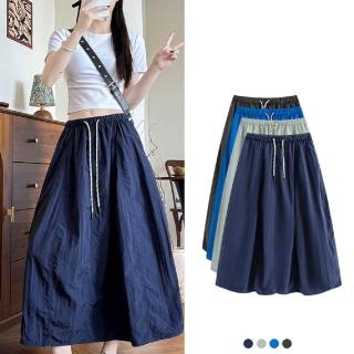 【ASister 小姊姊】AS2780#女裝｜半身裙☆高腰鬆緊帶日系工裝傘狀半身南瓜長裙(4色 S-L)