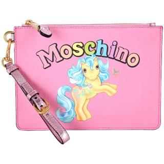 【MOSCHINO】MY LITTLE PONY 彩虹小馬手拿包(粉色 萬用包 收納包 手提)