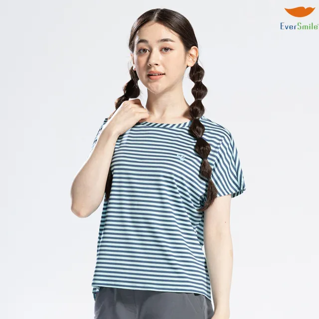 【EverSmile 幸福台灣】女吸排抑菌條紋圓領T(吸濕排汗、速乾、彈性、抑菌消臭、寬版顯瘦、機能衣)