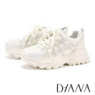 【DIANA】奢華排鑽裝飾異材質拼接老爹鞋 白色