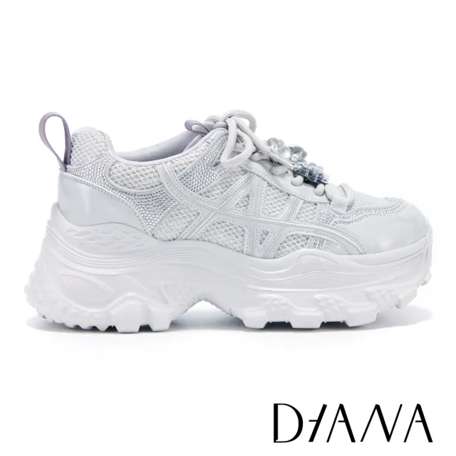 【DIANA】高級異材質拼接燙鑽老爹鞋 灰色