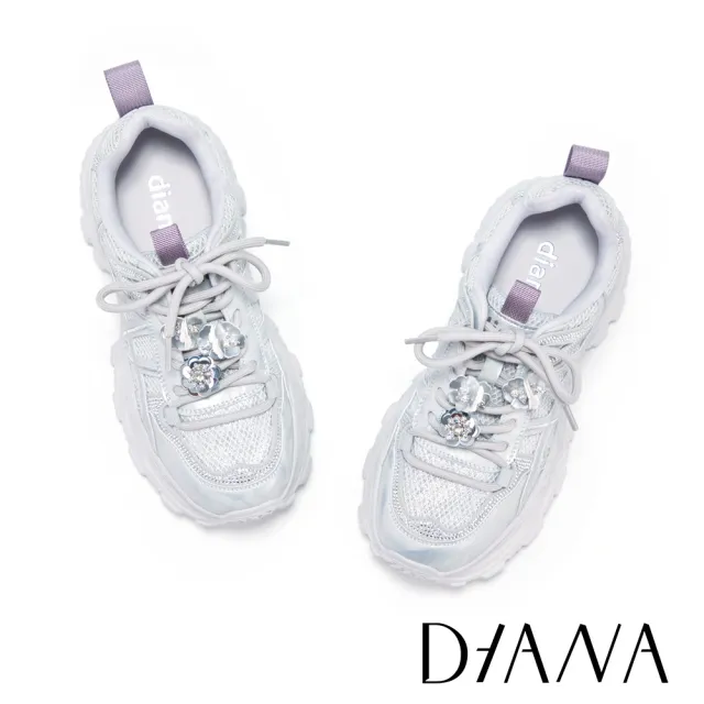【DIANA】高級異材質拼接燙鑽老爹鞋 灰色