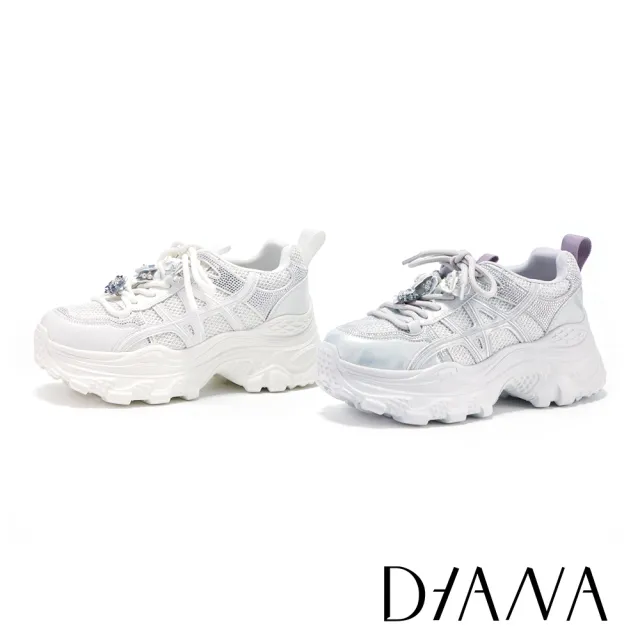 【DIANA】高級異材質拼接燙鑽老爹鞋 灰色
