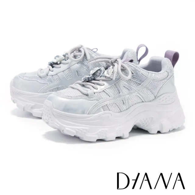 【DIANA】高級異材質拼接燙鑽老爹鞋 灰色