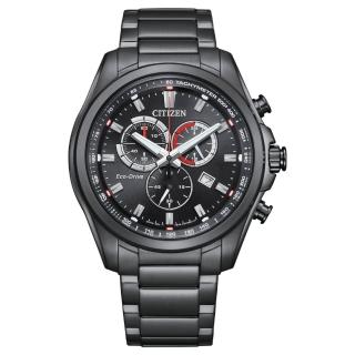 【CITIZEN 星辰】Chronograph 運動風格 光動能三眼計時手錶-黑紅/43mm(AT2137-50F)