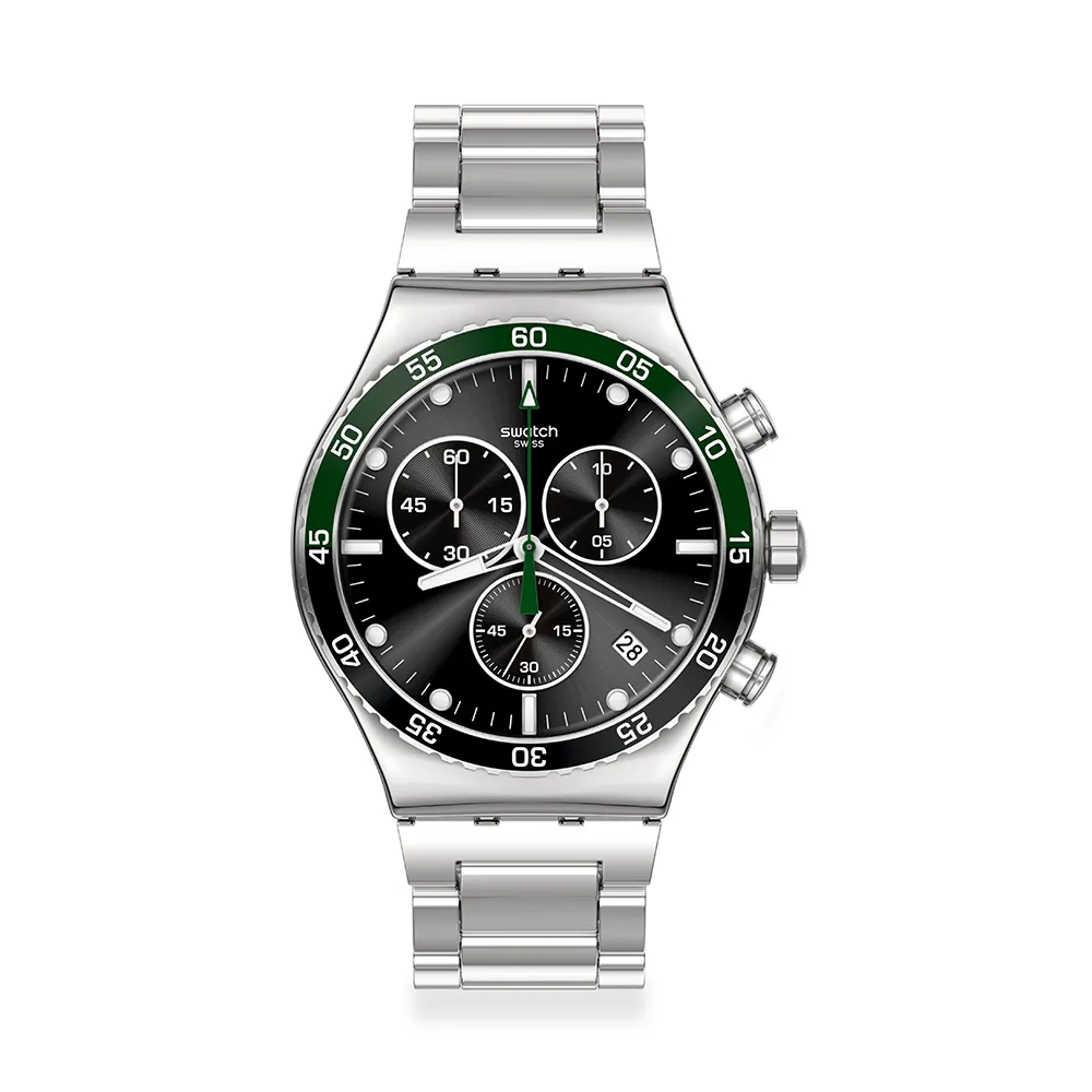 【SWATCH】DARK GREEN IRONY 金屬運動手錶/男錶/女錶/瑞士製造 YVS506G(43mm)