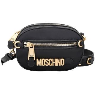 【MOSCHINO】金字尼龍可拆背帶手拿 斜背包(黑色 單肩包 側背)