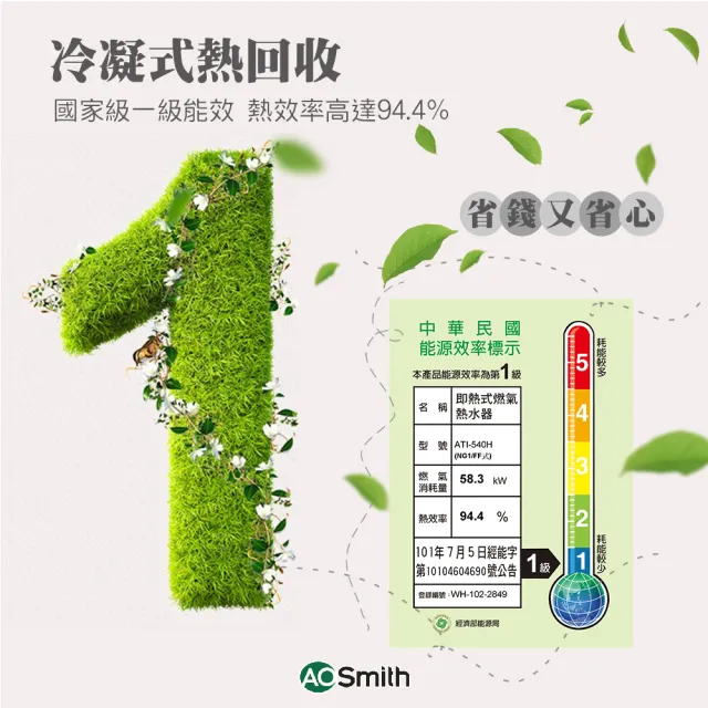 【A.O.Smith】AO史密斯 32L 智慧變頻恆溫強排瓦斯熱水器(ATI-540H NG1/FF式 適用天然氣)